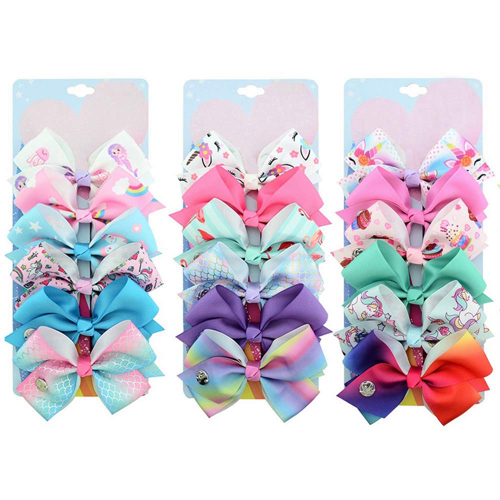 18Pcs/Set Kalolary Hair Bows Alligator Clips for Girls Gift, 5 Inches Unicorn Grosgrain Ribbon Hair Barrettes Accessories, Ideal Gift for Toddler Girls Birthday Gift Holiday Present(A)