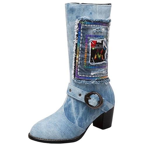 Zanpa Mode Damen mit Stiefel Jeans Zipper Big Grs