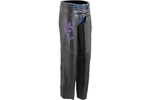 Milwaukee Leather Chaps for Women Black Low-Rise Waist- Double Buckle Reflective Embroidery Motorcycle Chap- ML1187