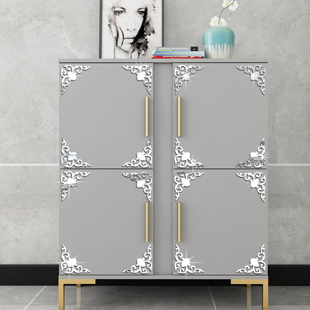 Neukids 16 Pieces Acrylic Mirror Wall Sticker, Silver Flower Wall Stickers, Wall Decal Living Room Bedroom Kitchen Decorations for Walls Furniture Wardrobe Doors Wall Art