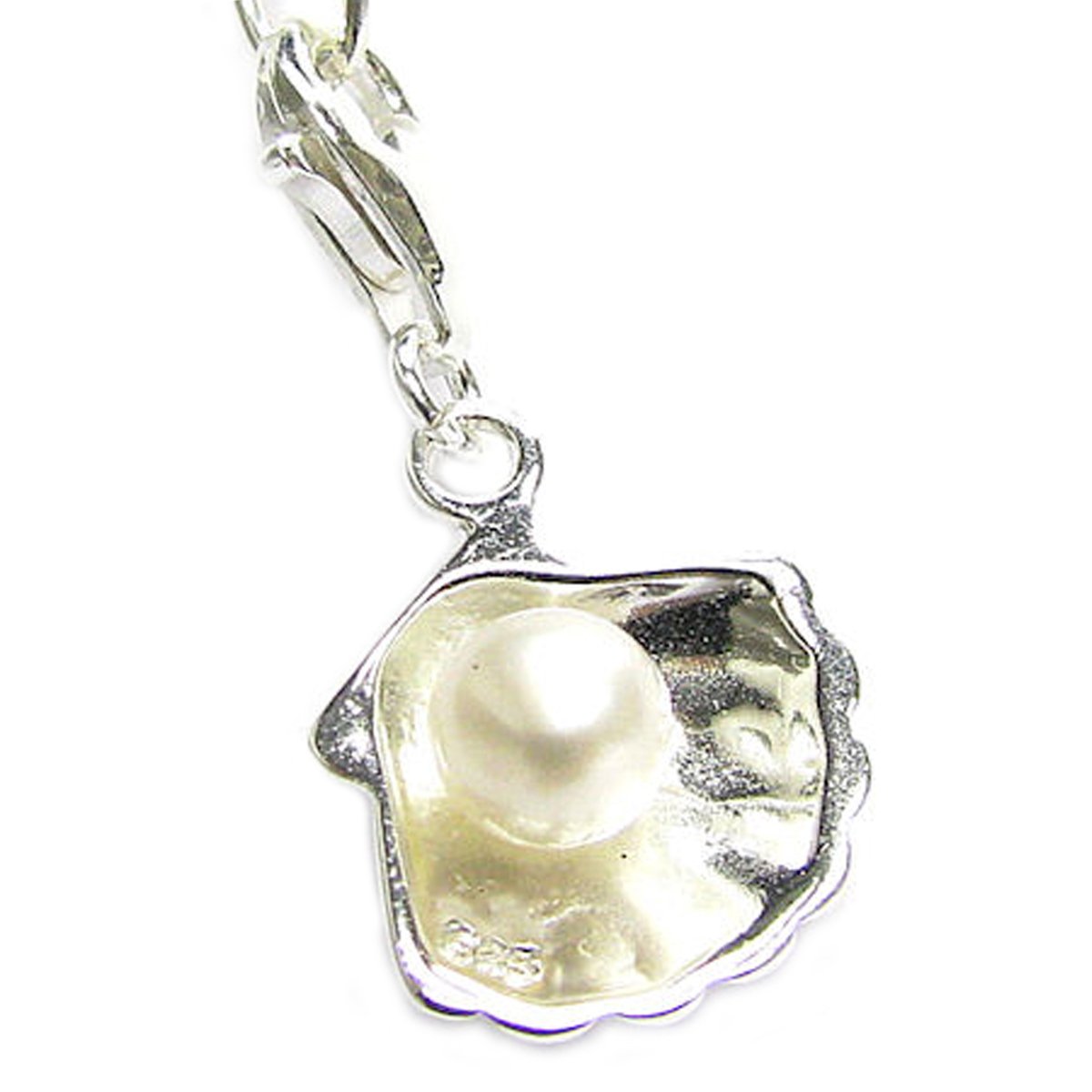 Queenberry Sterling Silver Sea Shell Freshwater Cultured Pearl European Style Clasp Charm (4.5-5mm)