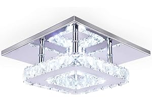 diisunbihuo Modern Crystal Chandelier 7.9 Inches Led Ceiling Light Mini Square Flush Mount Ceiling Light for Bedrooms Dinning Rooms Hallway(Cool White,15W)