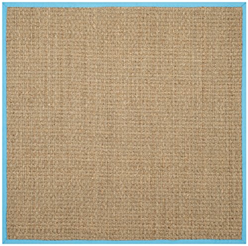Safavieh Natural Fiber Collection NF114S Basketweave Natural and Turquoise Summer Seagrass Square Area Rug (6' Square)
