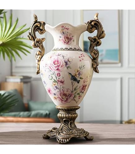 Amazon.com: 中國陶瓷花瓶附立架白色大型中國花瓶瓷花瓶中國古董陶瓷