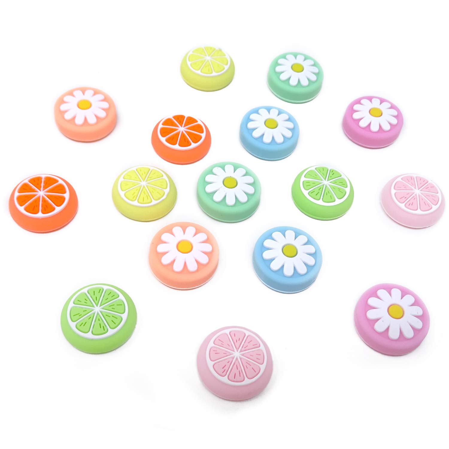 Honbay 16PCS Silicone Thumb Grip Caps Cute Fruit Lemon and Flower Soft Joystick Cover for Joy-Con Controller
