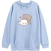 Wrenpies Cute Cat Graphic Hoodies Aesthetic Hooded Sweatshirts for Teen Girls Kawaii Cartoon Anime Lightweight Pullover Tops