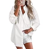 Astylish Women Denim Shirts Button Down Blouse V Neck Casual Tops