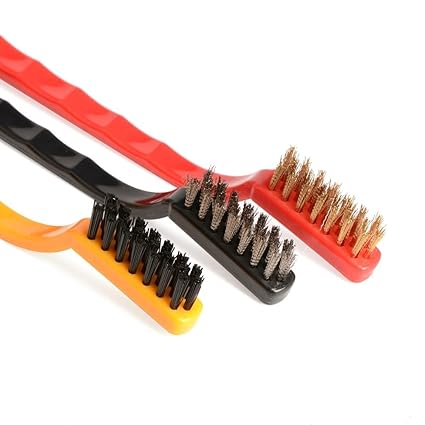 SpiderJuice Set Of 3 Different Material Multipurpose Cleaning Brush Set with Hard Bristles Firm Handle Grip for Scrubbing Removing Rust from Gas Wall Frames Car Kitchen Stove Etc Kitchen Tool (Stainles Steel Brush + Brass Brush + Nylon Brush)