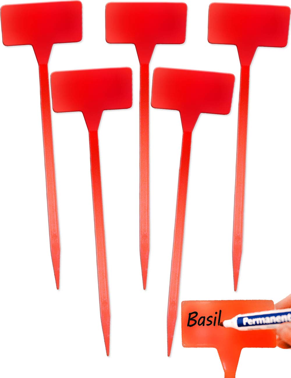 HomeTools.eu Plant Signs Pack of 5 Plastic Can Be Written On Weatherproof 30 cm Red