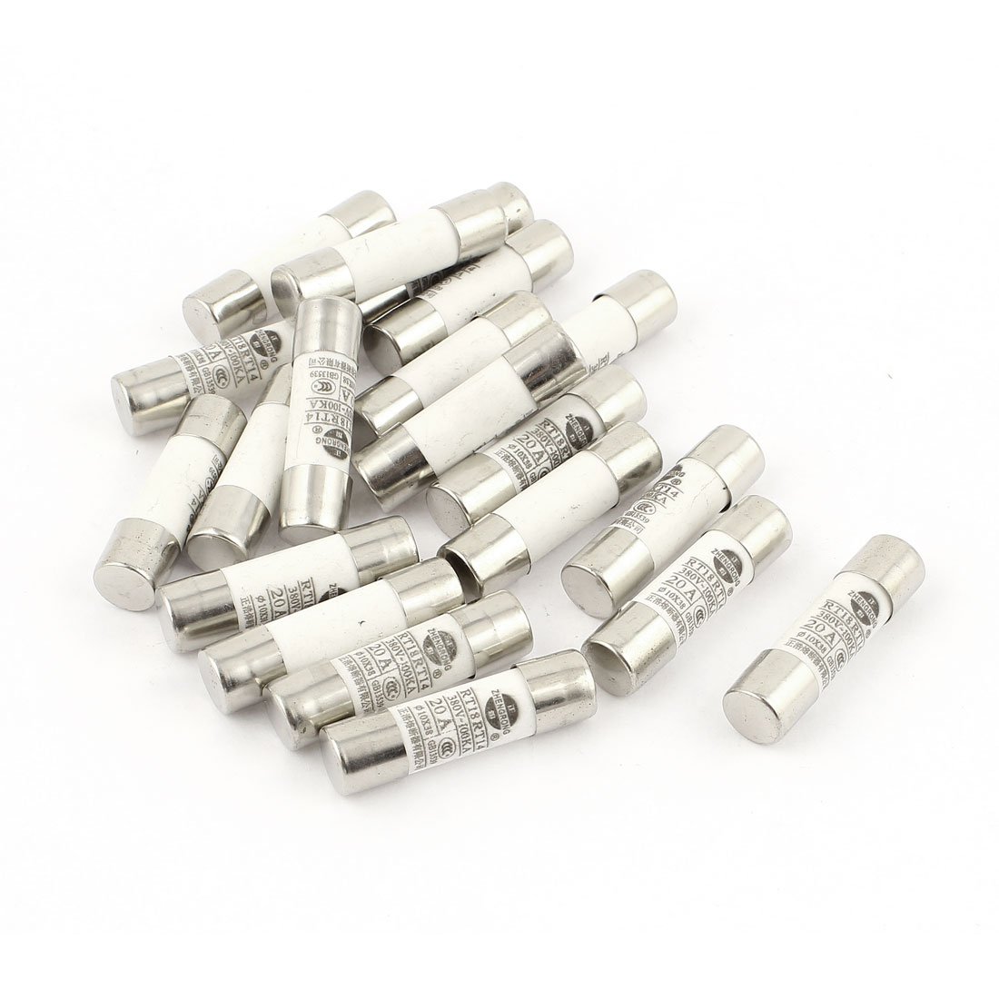 Sourcingmap 20 Pcs RO15 RT18 RT14 Ceramic Cylindrical Tube Fuse 20A 380V 10x38mm