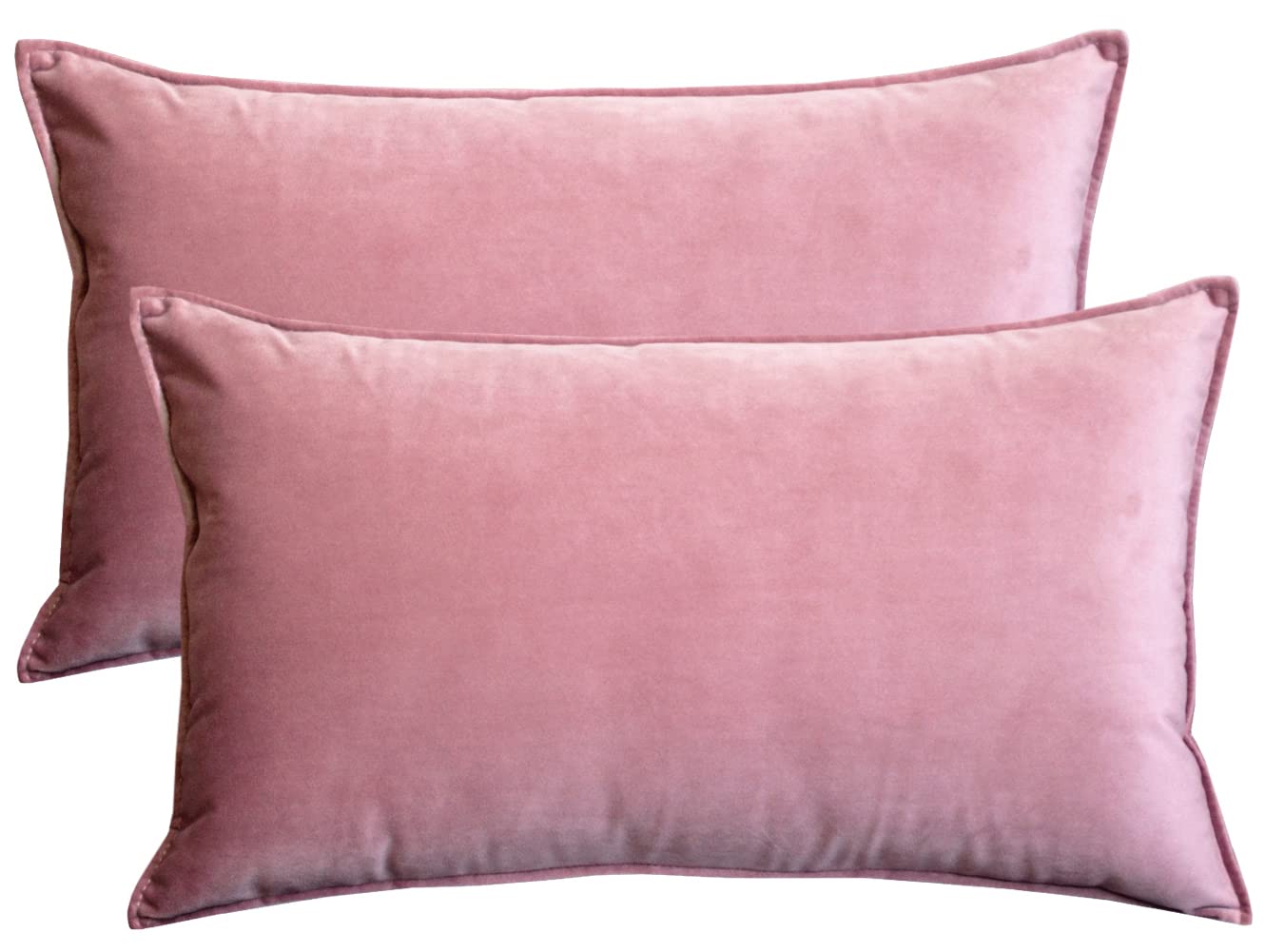 Lutanky Velvet Cushion Covers 30 x 50 cm Pink Decorative Rectangle Throw Pillow Covers (Pack of 2) Soft Oblong Flanges Pillowcases for Sofa Bedroom with Invisible Zipper 12x20 Inch