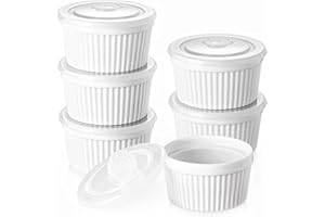 DOWAN Ramekins 8 oz Oven Safe with Lids, Creme brulee Souffle Ramekins with Covers, Porcelain White Ramekins for Baking, Stac
