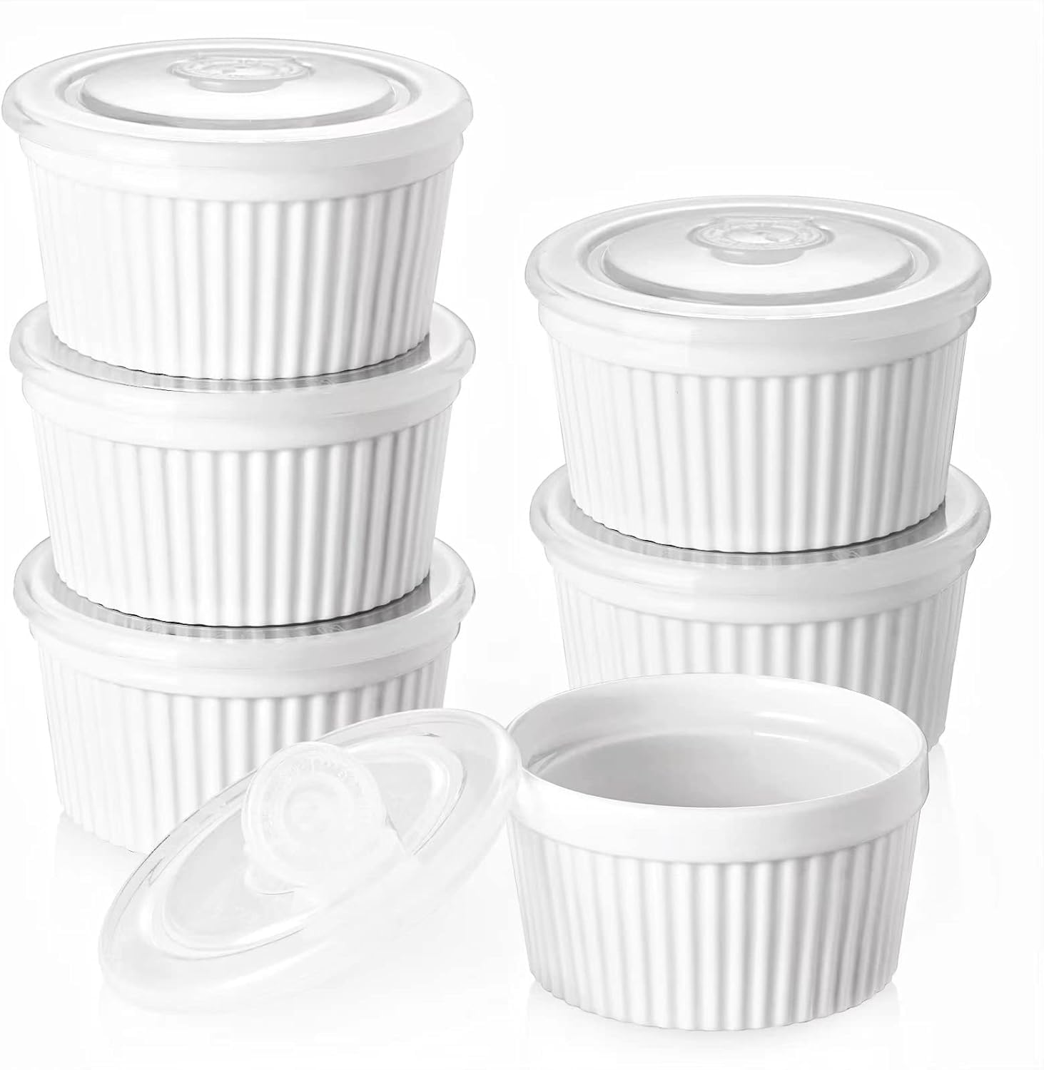Photo 1 of DOWAN Ramekins 8 oz Oven Safe with Lids, Creme Brulee Ramekins Bowls, Porcelain Ramiken Souffle Dishes, Custard Cups for Baking, Small Bowls for Pudding Dip Sauces Charcuterie Dessert, Soft White, Set of 6