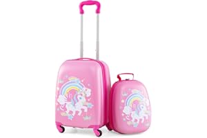 KOTEK Kids Carry On Luggage Set, 16" Hardside Rolling Suitcase with Spinner Wheels, Travel Rolling Luggage for Boys Girls (Ro