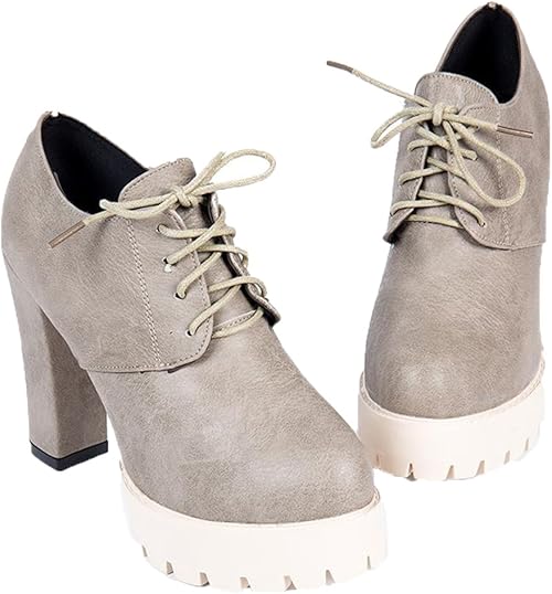 Amazon Fengteng フンテン 厚底でこぼこソールレースアップヒールブーティシューズブーツ シューズ 靴 ハイカット デコボコソール レースアップ カジュアル ミリタリー ヒールシューズ ヒールブーツ 24 5ベージュ Fengteng ブーツ ブーティ