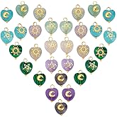 PH PandaHall 30Pcs Heart Stone Charms 5 Styles Natural Gemstone Pendants Amethyst Turquoise Charms Crystal Heart Pendant with Golden Sun Star Moon Paterns for Women Jewelry Making 10x14mm