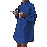 LYANER Women's Casual Shirt Dress Collar V Neck Button Down Loose Long Sleeve Mini Dresses