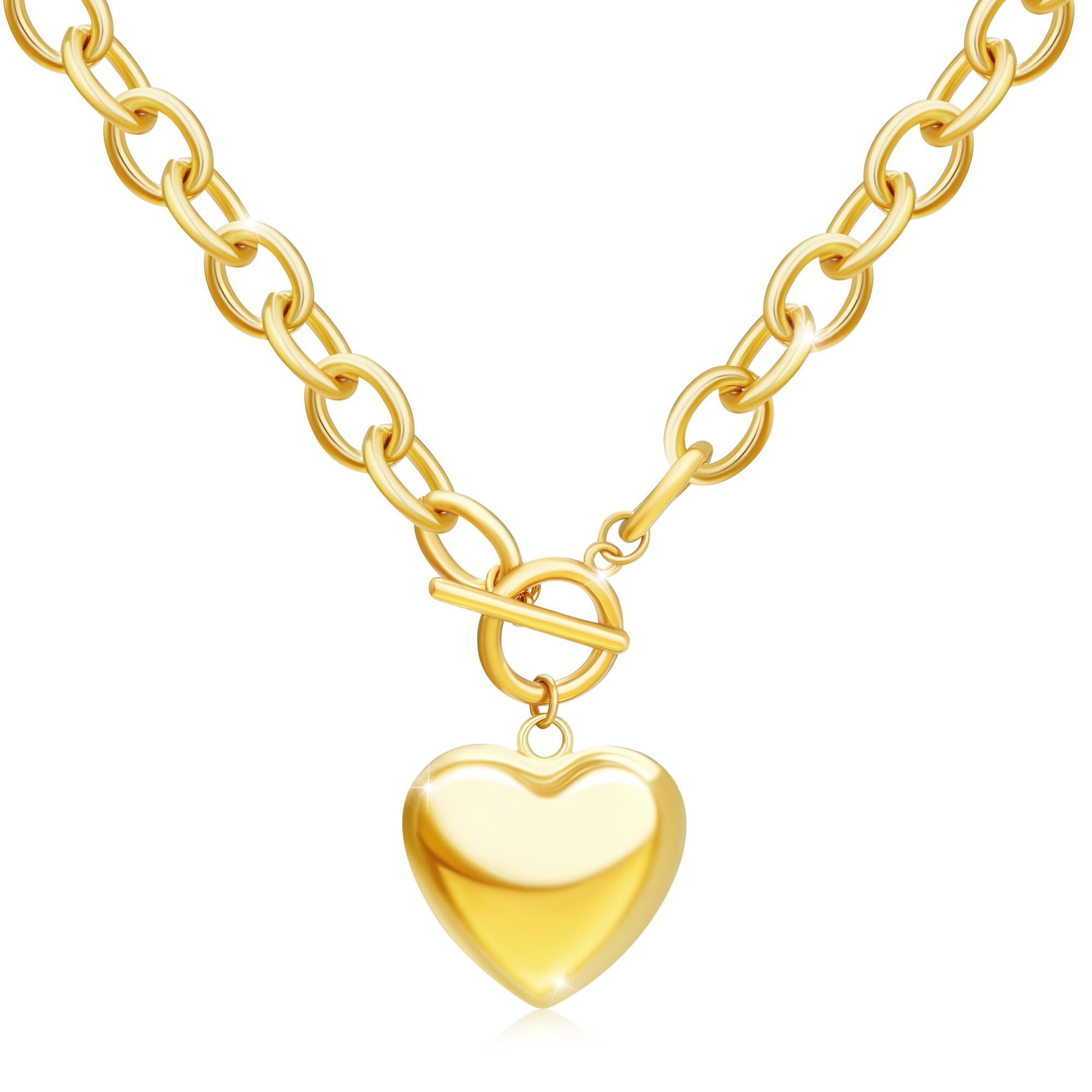 BONJOULRY Chunky Gold Bubble Heart Charm Toggle