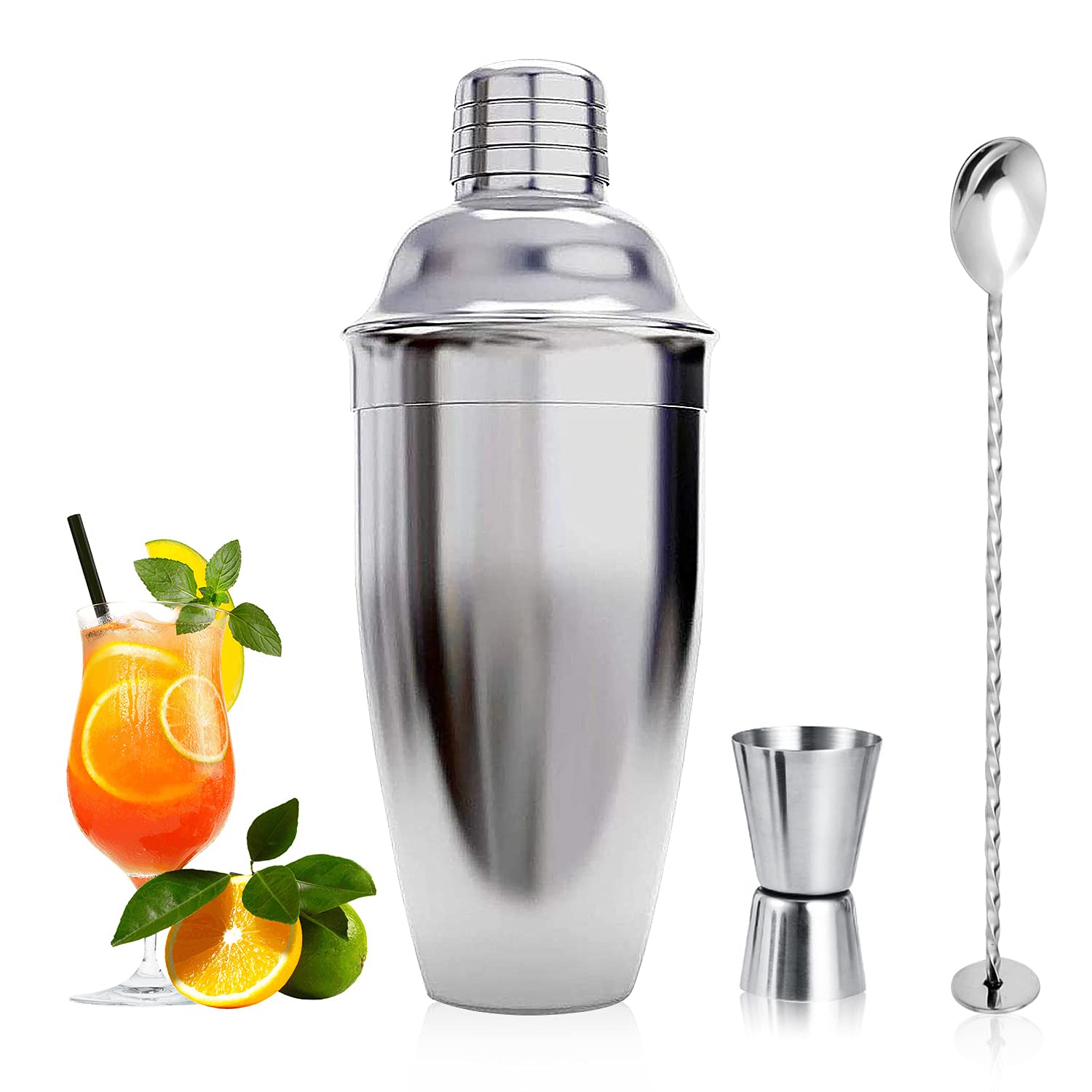 cocktail shaker, cocktail maker set, martini drink shaker, 750 ml cocktail shaker Strainer, bartender mixer tool,home liquor cobbler shaker, Stainless Steel bar shakers for cocktail making kit (3 PCS)