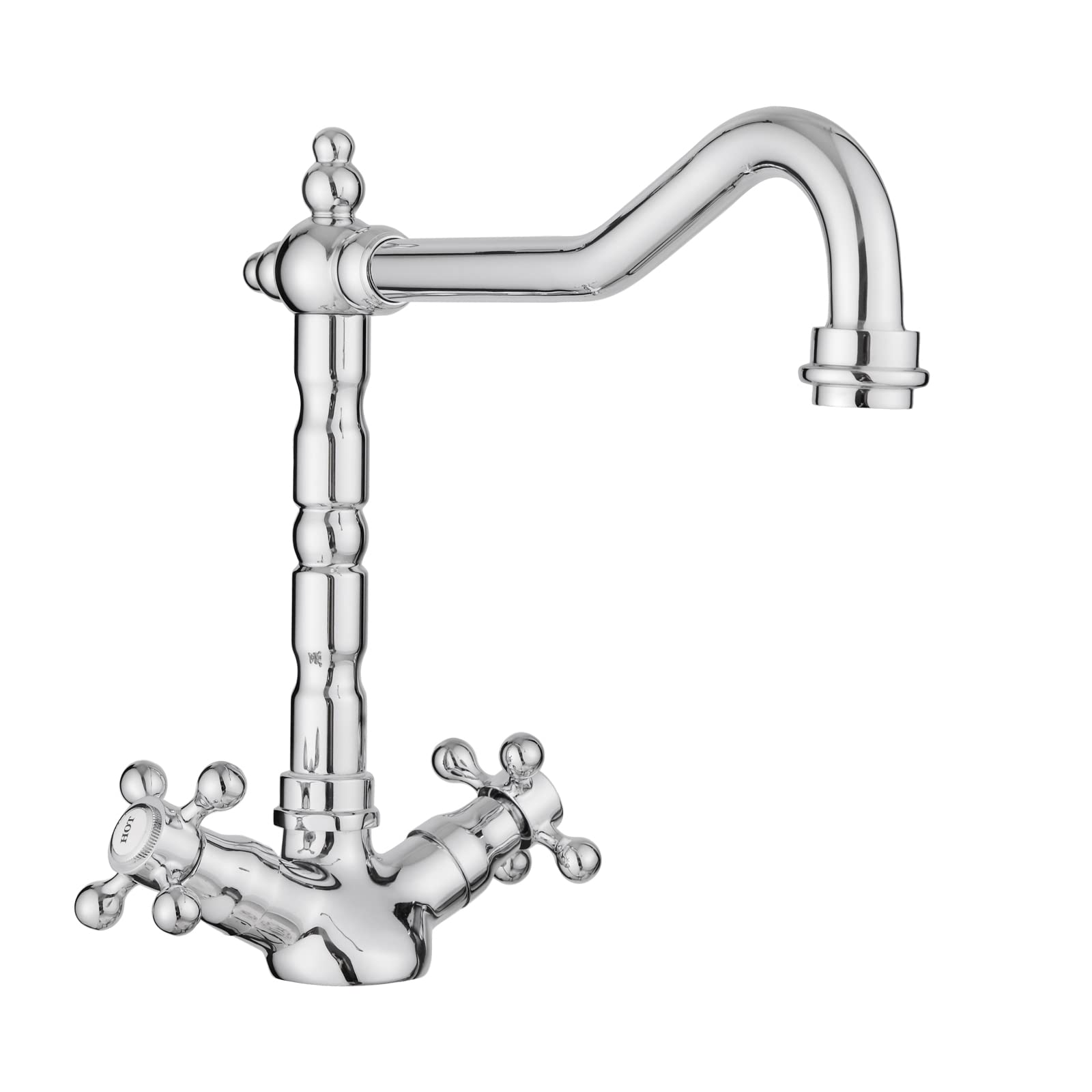 JASSFERRY Vintage French Mixer Tap Traditional Crosshead Handles Monobloc Kitchen Sink Faucet with Swivel Spout Chrome Polished