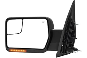 LUCTEND Driver Side Tow Mirror Compatible with 2004-2014 Ford F150, Side Mirror with Power Heated Turn Signal Puddle Light Manual Folding, Reflective Strip, Left