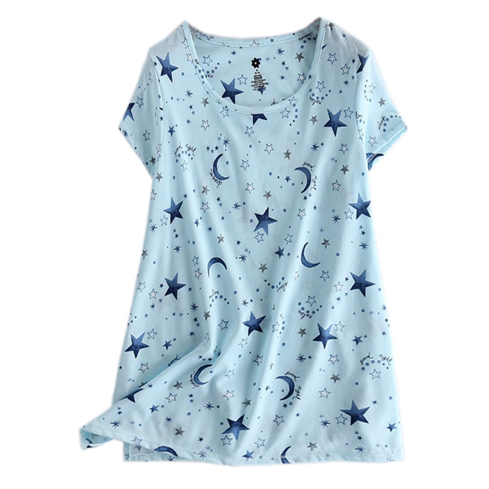 ENJOYNIGHT Women\'s Print Tee Sleepwear and Shorts Nightgown Pajama Set (Large, Blue Star Set)