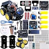 Elegoo Arduino Project Smart Robot Car Kit with Four-wheel Drives, UNO R3, Link Tracking Module, Ultrasonic Sensor, Bluetooth module, Remote, ect. Intelligent and Educational Car for Teens and Adults