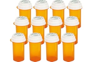 OBAMI Prescription Reversible Thumb Tab Vials, Medicine Container, Pill Bottle, Prescription Pharmacy Vials Reversible Cap with Animal Pet Resistant (not Child Resistant) Open (16 Dram, 12pcs)