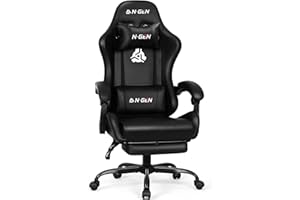 NEO Chair Video Gaming Chair with Footrest High Back Ergonomic Comfortable Office Computer Desk with Lumbar Support Height Adjustable with PU Leather Recliner for Adults Women Men (All Black)