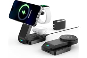 QUVFHE 3 in 1 Wireless Charging Station Compatible with Apple,Foldable Magnetic Wireless Charger for iPhone 16/15/14/13/12,Apple Watch Series 10/Ultra 2/Ultra/9/8/7/6/5/4/SE/SE 2,Air-Pods 4/3/Pro/2(Black)