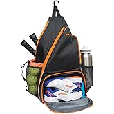 Alveroya Pickleball Sling Bag with Shoe Compartment for Men Women, Professional 2-3 Paddle Backpack, Large Capacity Bag with 36oz Water Bottle Pocket & Fence Hook