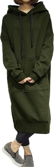 Amazon Yeenoke パーカー ロング スウェット ワンピース レディース マキシワンピース 秋 冬 長袖 裏起毛 厚手 フード付き 体型カバー ゆったり 大きいサイズ 無地 ワンピース チュニック 通販