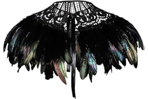 L'VOW Real Black Feather Harness Lace Collar Necklace Bib Halloween