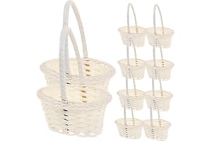 ZERODEKO 10Pcs Mini Woven Baskets with Handles Mini Rattan Picnic Basket Wicker Basket for Kids (White)