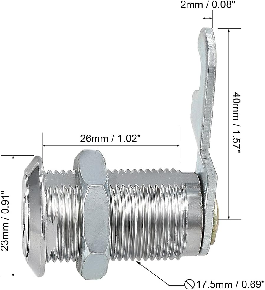 Sourcingmap Drawer Cabinet Cam Lock, 1-1/8" Cylinder Length with No.1 Cam, Fits on 7/8" Max Panel Thickness - Image 3