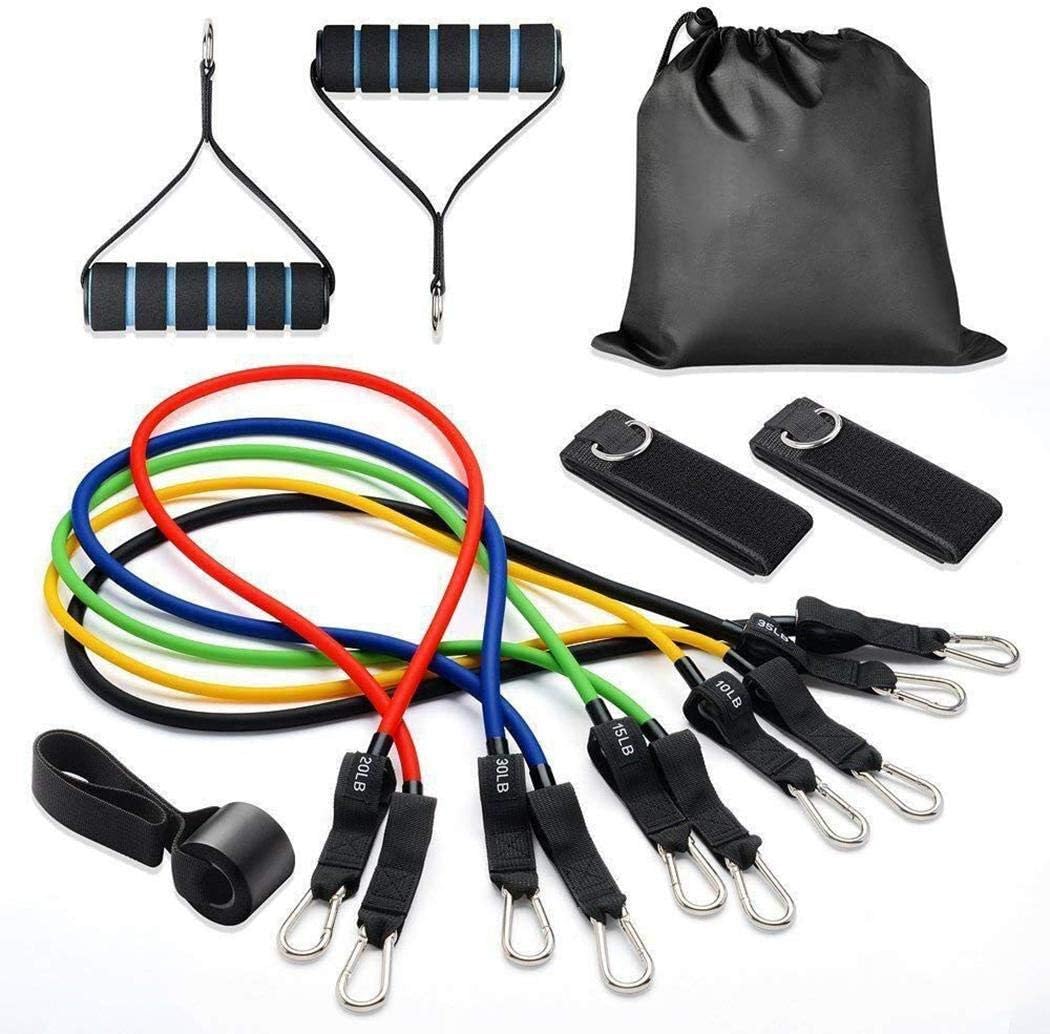 MYEDO 11 PCS Resistance Bands Set Exercise Bands, with 5 Fitness Tubes, 2 Foam Handles, 2 Ankle Straps, Door Anchor and Carrying Case for Resistance Training, Physical Therapy, Home Workouts