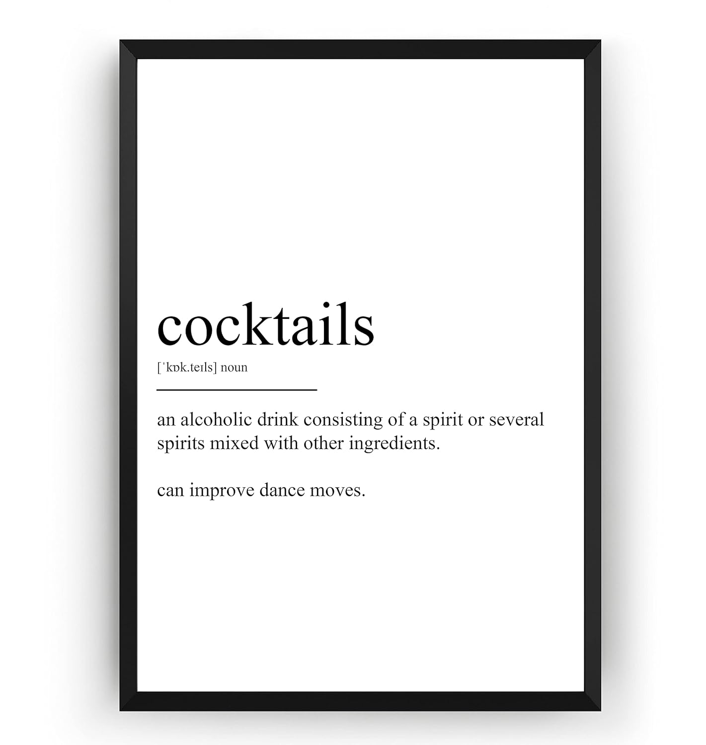 Cocktails Definition Print Drinks Bar Kitchen Gift Dictionary Decor