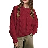 Girls Cable Knit Sweaters Chunky Long Sleeve Crewneck Drop Shoulder Warm Pullover Sweater Tops Size 5-14Y