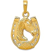 JewelryWeb 10k Yellow Gold Solid Polished Horse Head In Horseshoe Pendant Necklace 20x10mm Wide Pendant for Women