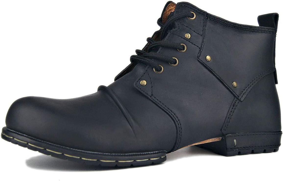 OTTO ZONE Moto Boots for Men Fashion lace-up Leather Chukka Boots Casual Shoes 6015-2