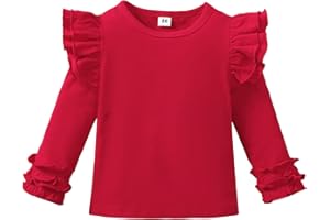 SANPERSONLIN Toddler Baby Girl Solid Color T-Shirt Kids Blouse Plain Ruffle Sleeve Top Cotton Casual Clothes