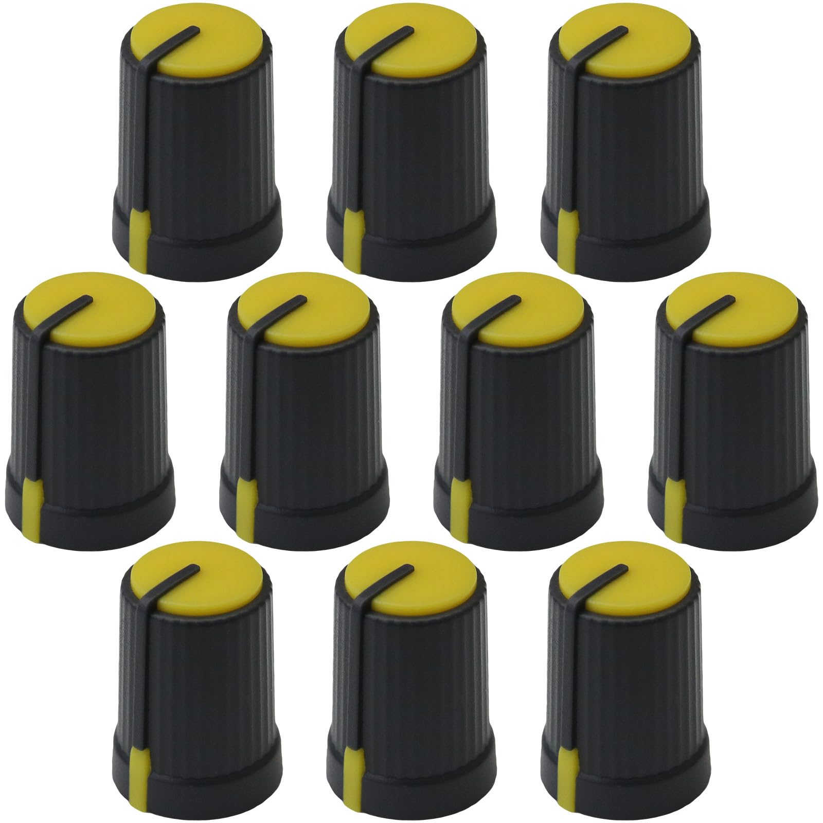 6m D-Shaft Hole Grey Body Colour Cap Mixer Control Knobs Pack of 10 (Yellow/Dark Grey)