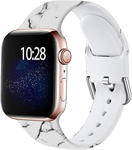 Wepro Compatible with Apple Watch Band 42mm 44mm iWatch SE & Series 6, Series 3, Series 5 4 2 1 for Women, Fadeless Floral Pattern Printed Silicone Wrist Bands Replacement, Marble, M/L
