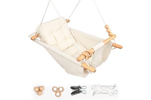 Tislly Baby Swing Outdoor Indoor for Infants to Toddlers, Portable Adjustable Tree Design with 5-Point Safety Belt, Porch Garden Backyard Swing Cream