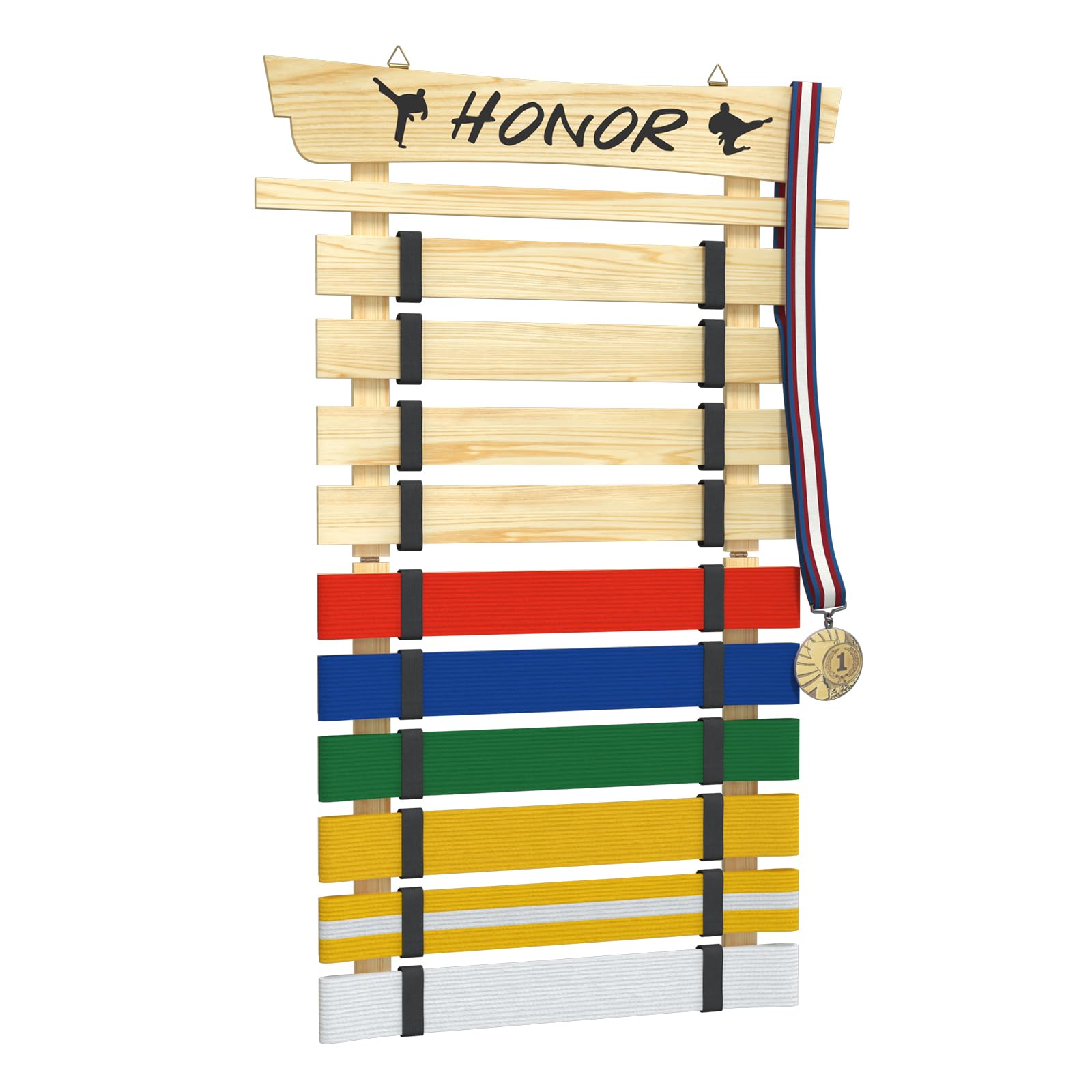 Photo 1 of 10 Belts Karate Belt Display Rack, Wood Taekwondo Belt Display No Assembly Required, Personalized Martial Arts Belt Display Holder with Stickers, Karate Gifts for Kids and Adults, Natural