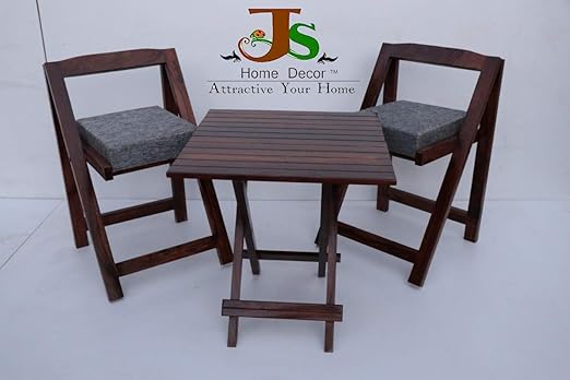 Strata Furniture Sheesham Wood Foldable Patio Dining Set for Balcony Garden and Outdoor | 2 Chairs and Square Table | Brown