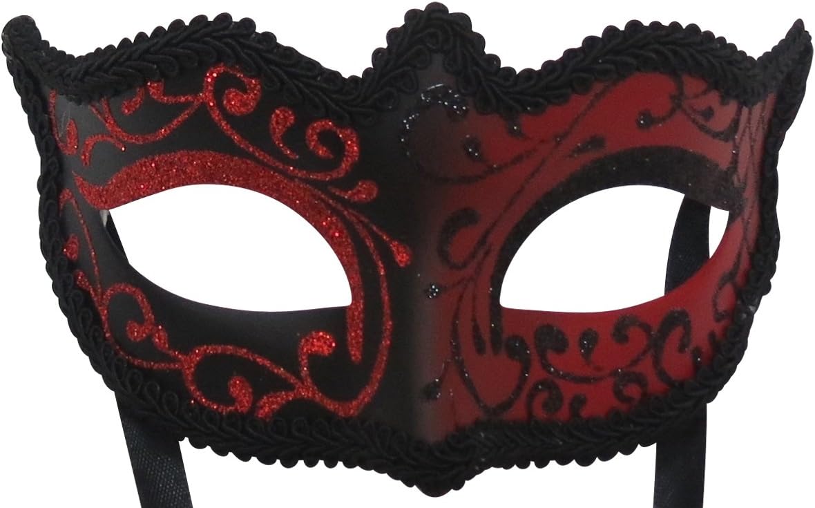 MASK & CO Mens or Women's Quality Red & Black Venetian Masquerade Party Ball Eye Halloween Mask, 8cm Deep