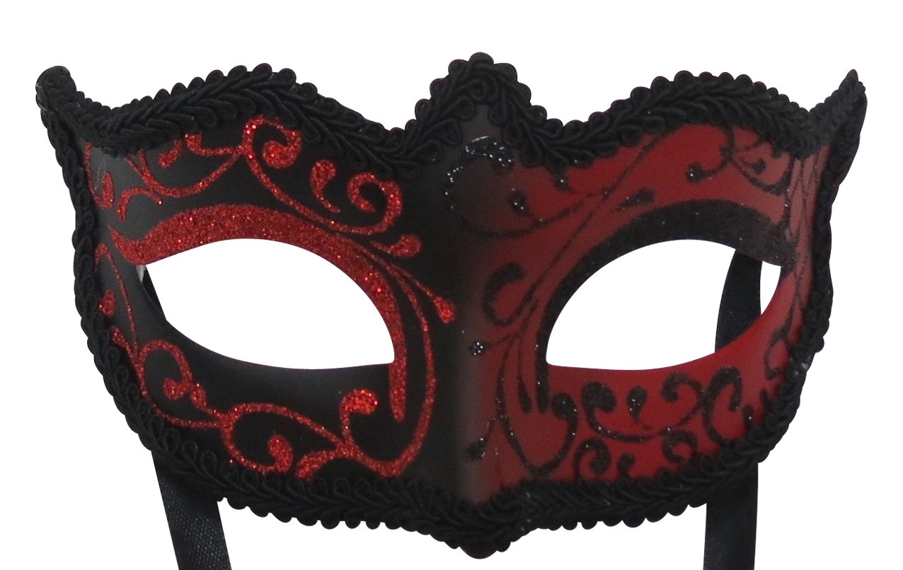 MASK & CO Mens or Women's Quality Red & Black Venetian Masquerade Party Ball Eye Halloween Mask