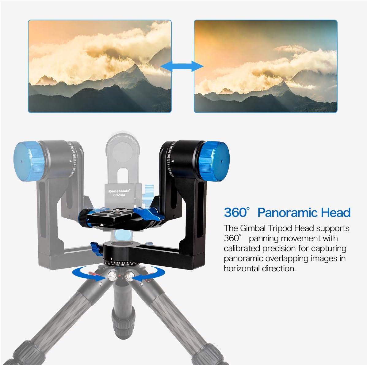 koolehaoda Gimbal Tripod Head 360° Panoramic Head with 75mm Quick