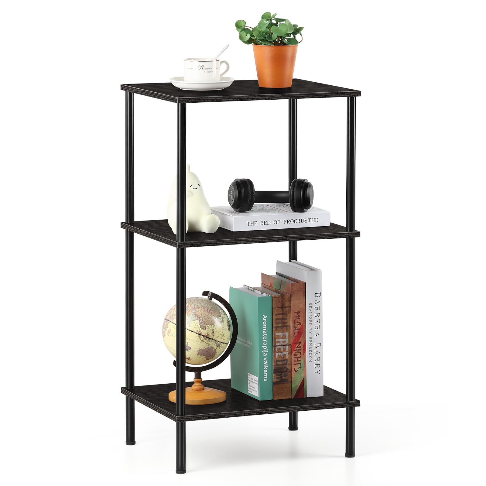 UOMIO High Side Table for Small Space 3-Tier Tall End Table with Open Storage Shelves Couch Table for Living Room Industrial Black Nightstand Bedside Tall Side Table, 40 × 32 × 76.5 CM